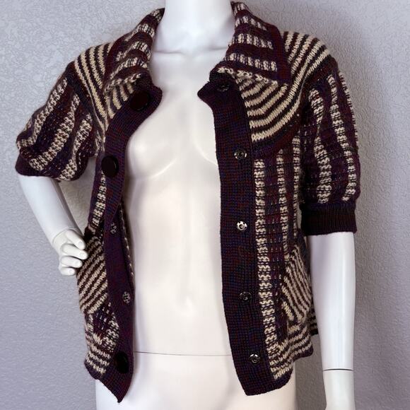 Anthropologie Lia Molly Shrug Cardigan Wool Blend Knit Striped Unique Twee Sz XS - Picture 6 of 10